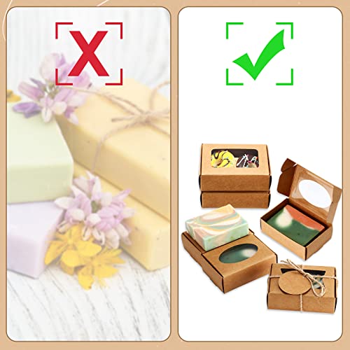 Yexiya 60 Pcs Soap Boxes with Window 3.55"x2.4"x1.2" Gift Set,Kraft Color - color: Kraft Color
