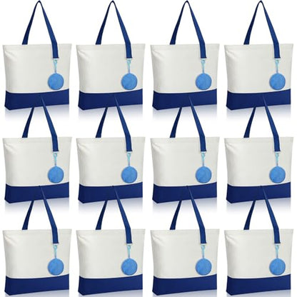 Sanwuta Canvas Tote Bags with Zipper Plush Purse Craft - color: Blue