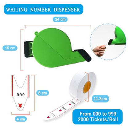 Take a Number Machine Queue Wireless Calling System for Customers with 1 Dot-Matrix Display Show Now Serving Number 2 Waterproof Next Call Button 1 Green Ticket Dispenser