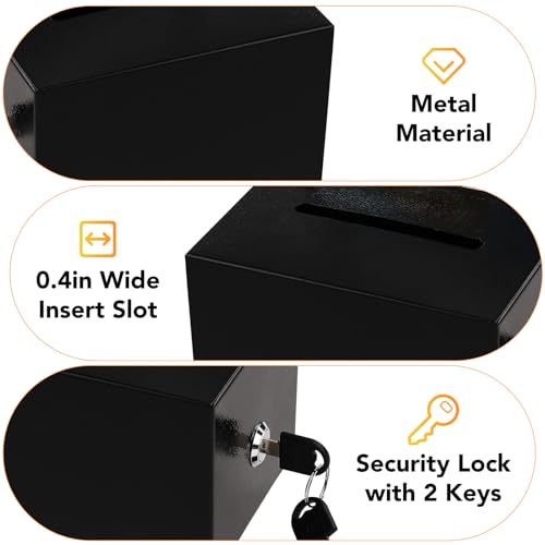Suggestion Boxes with Slot and Lock, 3 Pack Metal Donation Boxes