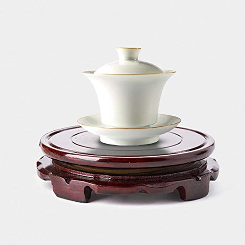 Brown Wood Oriental Style Round Veneer Base (2.4" w X 1.3" h) - color: Non-rotatable, size: 2.4"Inside Diameter