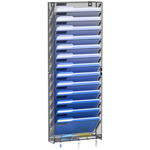 OUTWOLF 15 Tier Wall File Organizer with Hooks, Hanging Wall File Holder Wall Mount Paper Folder Organizer for Office, Magazine Rack - color: 15 Tier