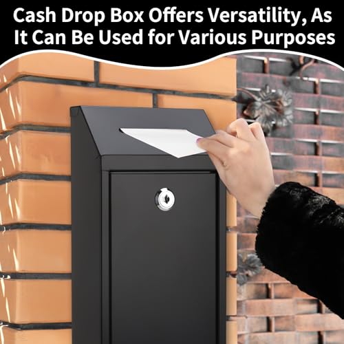 Metal Donation Box with Lock Money Cash Drop Box with Slot, Wall Mount Suggestion Box Collection Box Ballot Box for Home Office Outdoor Farm Stand, 10.2 x 5.7 x 3 in - color: Black