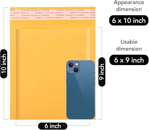 Fuxury Kraft Bubble Mailer 6x10" 9600Pack Usable Size 6x9" Padded Envelopes - color: Yellow, size: 6x10" 9600PC