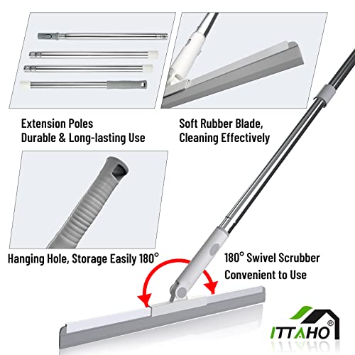 Floor Squeegee, Squeegee Broom for Floor with 62" Long Handle, Shower Squeegee for Tile Shower Walls,Garage, Deck, Bathroom, Glass,Window, Concrete Floor - size: 12"