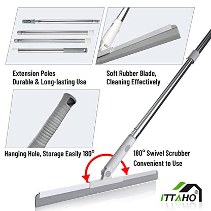 Floor Squeegee, Squeegee Broom for Floor with 62" Long Handle, Shower Squeegee for Tile Shower Walls,Garage, Deck, Bathroom, Glass,Window, Concrete Floor - size: 12"