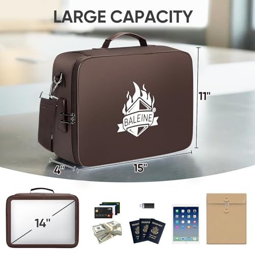 BALEINE Fireproof Document Box with Lock, Waterproof Fire Safe File Bag - color: Brown