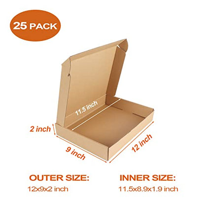 PHAREGE 25 Pack 12x9x2 inch Cardboard Shipping Boxes, Brown Mailing Box - color: Brown, size: 12x9x2 inch 25 Pack