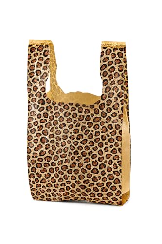 Leopard Print Small T-Shirt Bags, Animal .48 Mil HDPE, 8"x5"x16" - 100 Pack - color: Leopard Print, size: 8x5x16 Inch (Pack of 100)