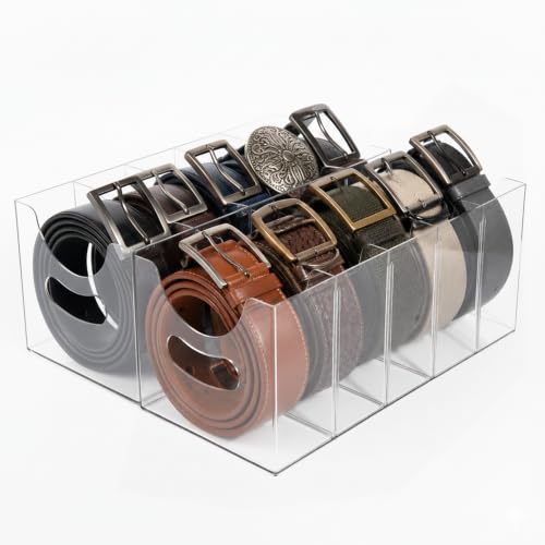 Belt Organizer,Acrylic Belt Organizer for Closet with Removable Dividers 5 Compartments & Handles Drawer organization and storage for Purse,underwear, Socks,and Ties (2pack) - size: 2pack
