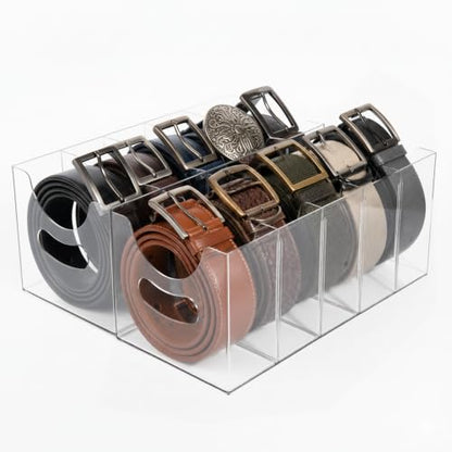 Belt Organizer,Acrylic Belt Organizer for Closet with Removable Dividers 5 Compartments & Handles Drawer organization and storage for Purse,underwear, Socks,and Ties (2pack) - size: 2pack