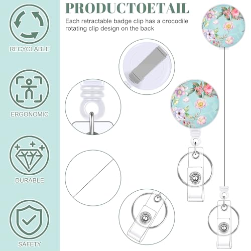 3 Pack Retractable Badge Holders with Clip, Vertical Id Card Holder - color: Grass Flower