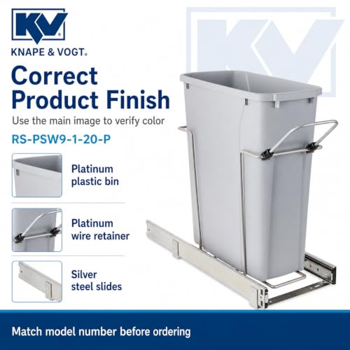 Knape & Vogt in-Cabinet Pull Out Trash Can, 20-Qt., Bottom-Mount Cabinet Installation, Requires Min 8-in Opening, 20.5 in x 8.5 in x 17.5 in, RS-PSW9-1-20-P, Platinum - color: Platinum