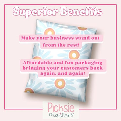 Picksie Mailers- Polymailers 10x13 Cute Boho Poly Bags for Small Business - color: Daisy Dream, size: 10x13