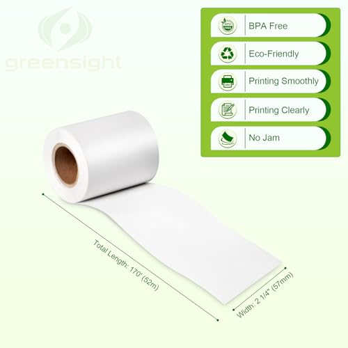 Sticky Thermal Receipt Paper 2 1/4" x 170', 6 Rolls, (58mm) Linerless Label - size: 6 Roll (2 1/4" x 170')