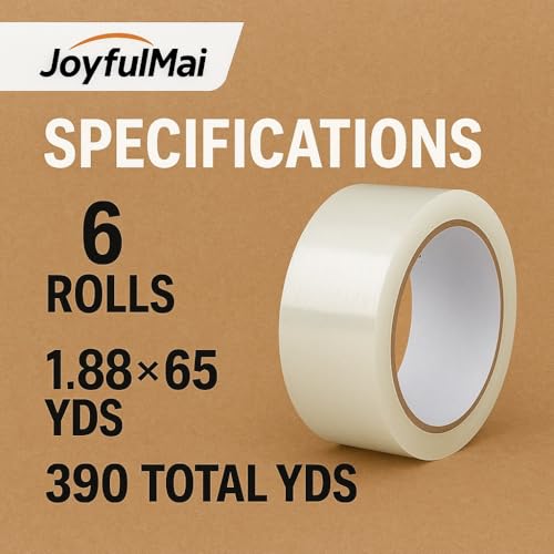 Clear Packing Tape, 6 Rolls 1.88inches Wide, 65 Yards Per Roll, 390 Total Yards Tape for Shipping Packaging Moving Sealing, Thicker Clear Packing Tape, (2.7Mil x 1.88" x 65Yds)