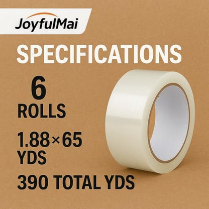 Clear Packing Tape, 6 Rolls 1.88inches Wide, 65 Yards Per Roll, 390 Total Yards Tape for Shipping Packaging Moving Sealing, Thicker Clear Packing Tape, (2.7Mil x 1.88" x 65Yds)