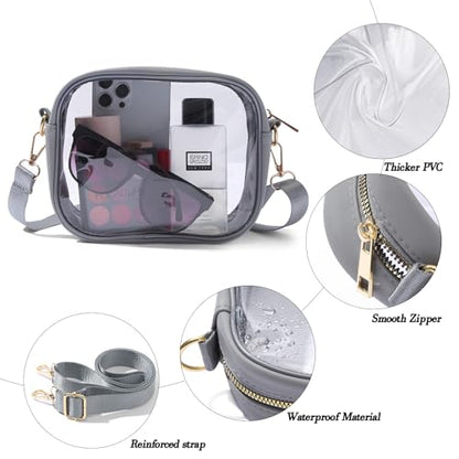 TOBVZOO Clear Bag Stadium Approved, Crossbody Transparent Bag for Concerts Sports Events, Purses for Men & Women - color: Grey