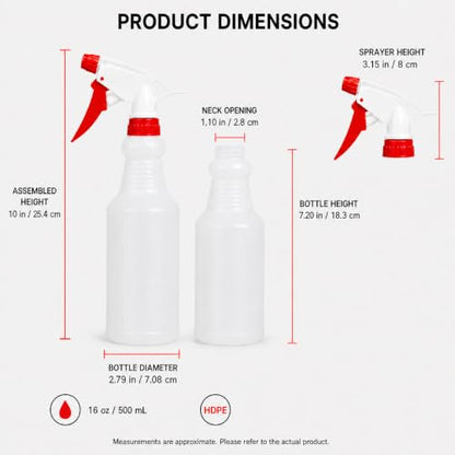 12 Pack 16oz Spray Bottles, Reusable Fine Mist Water Sprayer for Plants, Cleaning, High Output Ultrafine Misting Plastic Spray Bottles for Water, Salon, Garden, Kitchen and Bathroon
