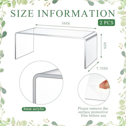 RattanView 2 Pcs 16 Inch Large Clear Acrylic Shelf Riser, 8mm Thick - color: Clear, size: 16 Inch, 8 mm