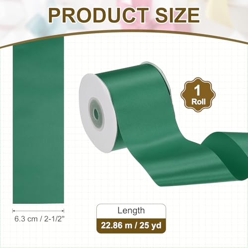 PATIKIL Green Satin Ribbon 2-1/2"x25 Yards Solid Fabric Ribbon - color: Green, size: 2-1/2" x 25 Yards