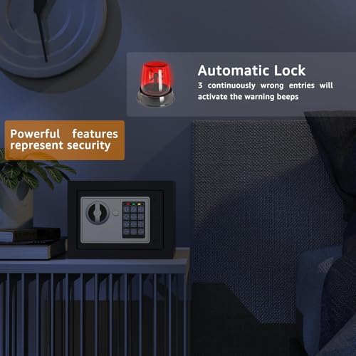 PATRON Small Safe Box for Money with Code and Keys，Solid Mini Safe for Kids with Digital Electronic Security Keypad for Home Office Hotel,Personal Money Safes for Cash,0.236 Cuft (Black) - size: 0.236 Cu.Ft.