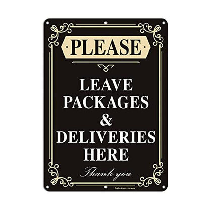 Faittoo Please Leave Packages and Deliveries Here Sign, 14 x 10 Inch Reflective Aluminum Sign, UV Protected and Weatherproof, Durable Ink, Easy to Install and Read, Indoor/Outdoors Use - color: Black - 14 x 10 inch Aluminum - 1 Pack