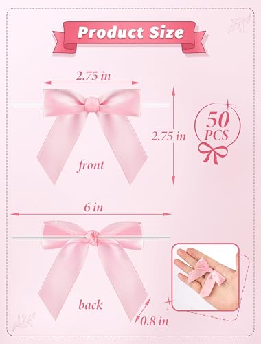50 Pcs Pink Mini Bows 2.75 Inch Twist Tie Bows, Pink Bows for Gift Wrapping - color: Pink