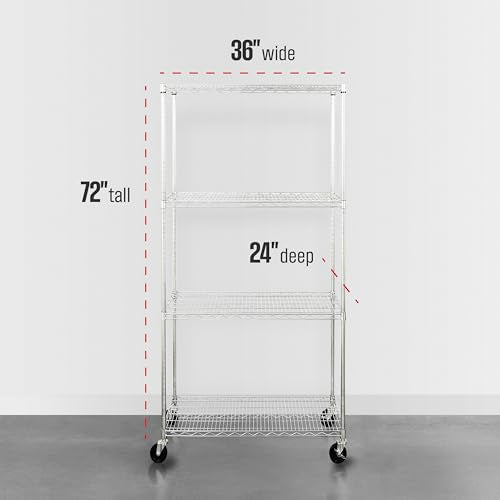 SafeRacks NSF 4-Tier Heavy Duty Steel Wire Rack w/Wheels (36"x24"x72") - color: Silver, size: 24"x36"x72" 4-Tier
