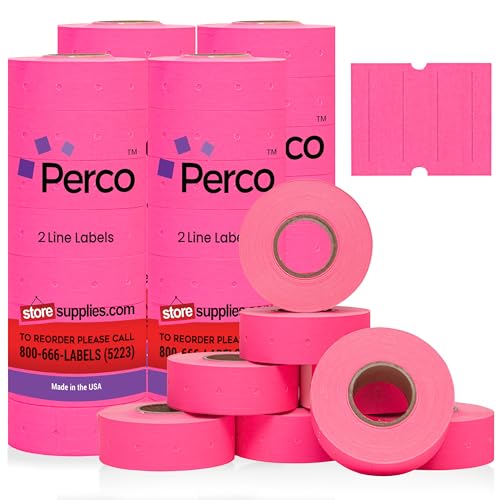 Perco 2 Line Fluorescent Pink Labels - 24,000 Blank Price and Date Gun Labels for Perco 2 Line Price and Date Guns - 32 Rolls, 4 Sleeves - Made in USA - color: Fluorescent Pink, size: 4 Sleeves