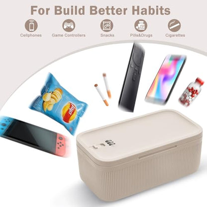 Lockable Storage Box, Small Lock Box with Combination Code for Phone/Medicine Safe/Food Home/Refrigerator/Office/Personal Items/Travel/Gift,9.25 x 5.04 x 3.62’’ - color: Beige