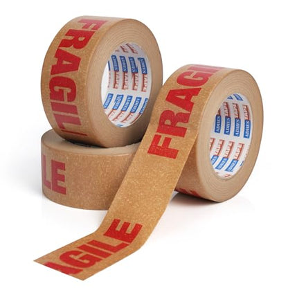 ADHES Fragile Tape, Biodegradable Kraft Paper Tape - 2in x 55yds, 3 Rolls