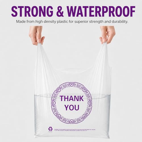Elsjoy 500 Count Thank You Plastic Bags with Handles, 21 x 13 Inch Thank You T-Shirt Bags Bulk Reusable Grocery Shopping Bag for Restaurant, Retail