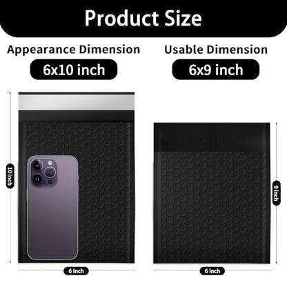 6×10" Inch Bubble Mailers 100 Pack Waterproof Padded Envelopes Self Seal Adhesive Shipping Bags for Mailing Cards Jewelry Makeup and Small Business Packaging - color: black, size: 6*9 100pc