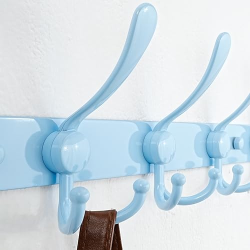 Dseap Coat Rack Wall Mounted - 5 Tri Hooks, Heavy Duty, Stainless Steel, Metal Coat Hook Rail for Coat Hat Towel Purse Robes Mudroom Bathroom Entryway, Blue - color: Blue, size: L=16" (1 Pcs)