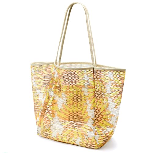 KALIDI Beach Mesh Tote Bag, Casual MAX 23L Summer Foldable Hobo Bag Women - color: Sunflower