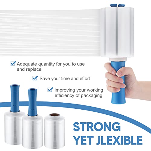 Jutom 16 Pcs Mini Stretch Film Industrial Shrink Wrap Roll Plastic Film for Moving 2 Handles 5" x 1000 ft Pallet Wrap Packaging Self Adhering Shipping for Moving Furniture Packing (Clear,Blue) - color: Clear