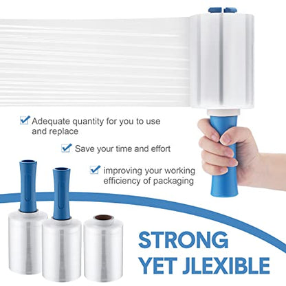 Jutom 16 Pcs Mini Stretch Film Industrial Shrink Wrap Roll Plastic Film for Moving 2 Handles 5" x 1000 ft Pallet Wrap Packaging Self Adhering Shipping for Moving Furniture Packing (Clear,Blue) - color: Clear