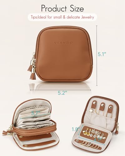VLANDO 2-Layer Jewelry Travel Organizer for Necklaces,Rings,Earrings - color: Dark Brown