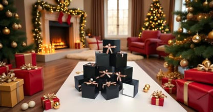 Gift Box with Lid & Ribbon for present, 12pcs, Black, 4"×4"×4" - color: Black, size: 4 x 4 x 4 Inch
