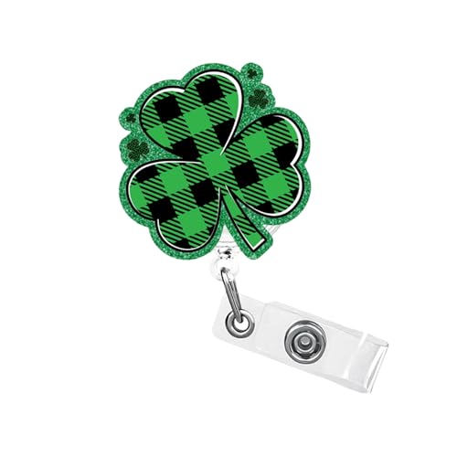 RIICFDD Badge Reel St. Patrick's Day Green Plaid Clover Badge Holder 1 Pcs - color: Cute Styl 50