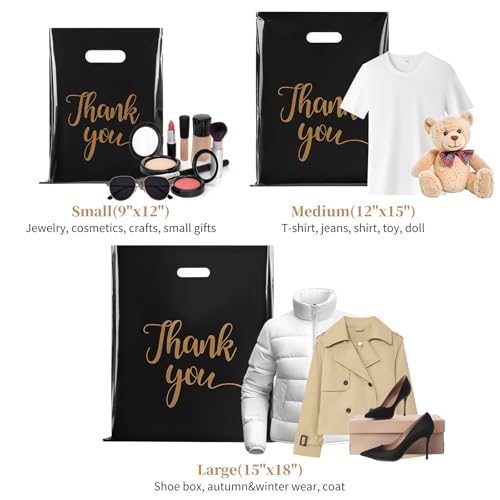 Ohuimrt Thank You Bags for Small Business, 15”x18”, Black, 100 PCS - style: 15 X 18 Inches