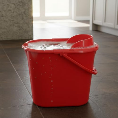 Condor Professional Bucket with Drainer, Red Plastic Mop Bucket, Built-in Measuring Scale, Cleaning Container