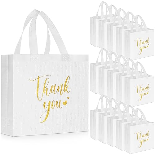 Sweetude 30 Thank You Non Woven Gift Bag, 11 x 12 x 5 Inch, White - color: White, size: 11 X 12 X 5 Inch