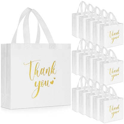 Sweetude 30 Thank You Non Woven Gift Bag, 11 x 12 x 5 Inch, White - color: White, size: 11 X 12 X 5 Inch