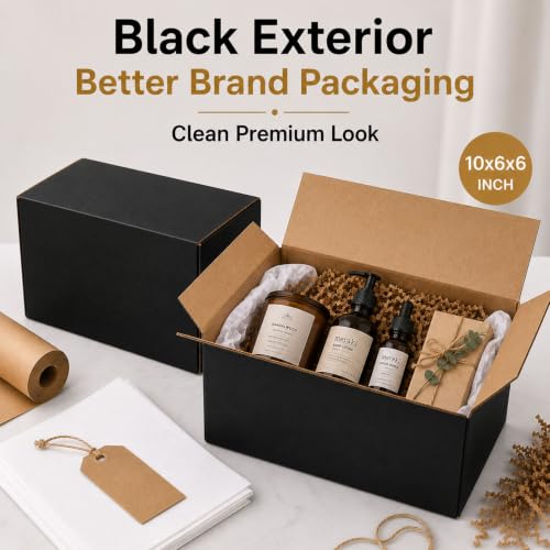 10x6x6 Black Shipping Boxes, Pack of 35 - size: 10"x6"x6"