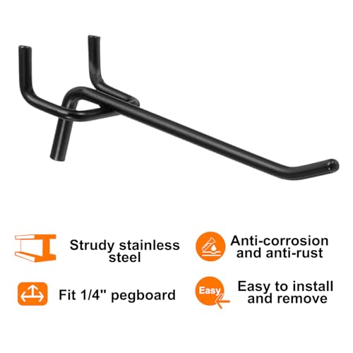 HARFINGTON 10pcs Pegboard Shelving Hooks 4" Stainless Steel Peg Board Display Hook Hanging Holders Wall Mount Organize Tools for Workbench Garage Kitchen Store, Black - size: 4 Inch