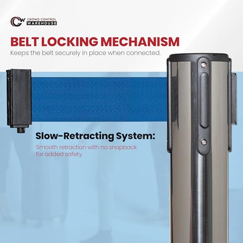Crowd Control Warehouse 2 Retractable Belt Stanchion Barriers, 11 Ft Blue - color: Blue Belt with Polished Stainless Steel Post