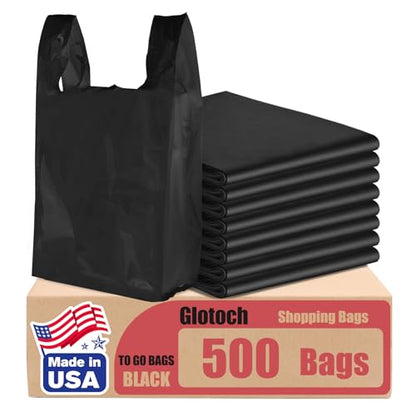 Glotoch 500 Count Plastic Shopping T-shirt Bags with Handles Black Plain - color: Pure Black
