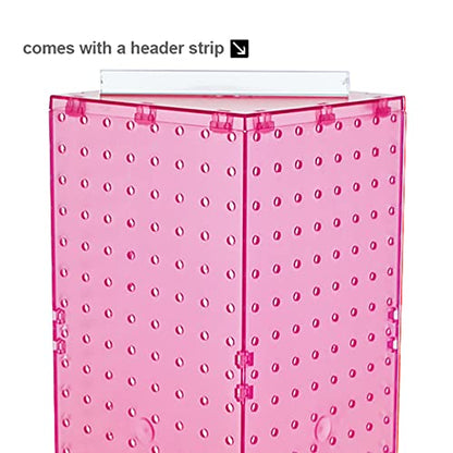 Azar Displays 703385-PNK-4C24, Four-Sided Revolving 8"W x 20"H Pegboard Counter Display w/ 24 Hooks- 4” Length, Pink - color: Pink, style: Pegboard + Hooks